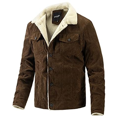 xHxttL Mens Corduroy Sherpa Jacket with Pockets Vintage Corduroy Fleece Lined Jacket Winter Warm Thicken Sherpa Lined Corduroy Trucker Jacket Coat Cover