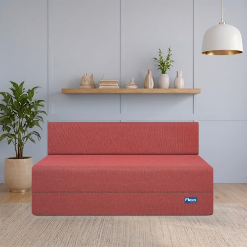 Image of Starlon 3 Seater Foldable Sofa Cum Bed 3-in-1 with Washable Jute Fabric Cover, Space Saving Guest Bed for Living Room & Apartment, Pre-Assembled Royal Maroon 5x6 Ft