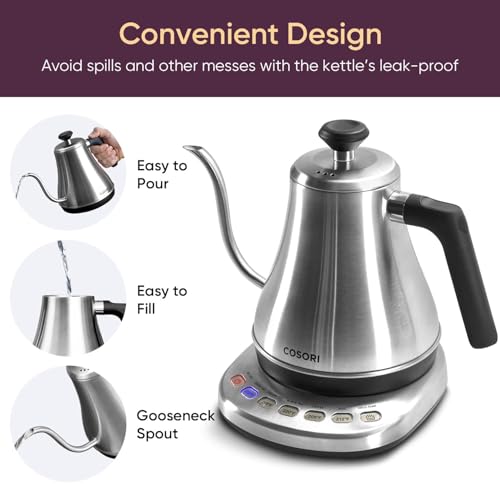 Image of Cosori Gooseneck Electric Kettle with Temperature Control, 0.8L, Silver (Pack of 4)