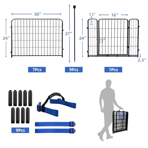 Image of ADAVIN 24 in(H) Garden Fence with Gate, 8 Panels Total 19.7 Ft(L), Heavy Duty Iron Metal Animal Barrier Fence, Dog Fence Outdoor for Yard, Temporary Fencing, No Dig Garden Border Fencing