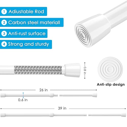 Image of MEXAU 2Pack Spring Tension Curtain Rod 26-39 inch White Small Tension Rod | Adjustable Curtain Rods No Dilling Extendable Spring Tension Rod Short Curtain Rod for Windows, Kitchen, Bookshelf, Closet