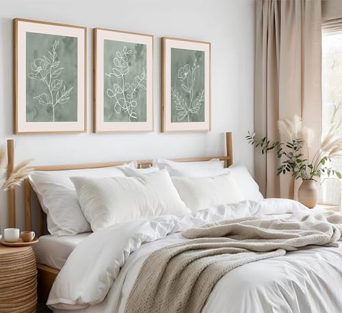 3Pcs Sage Green Botanical Wall Art Line Drawing Floral Canvas Poster Prints Modern Abstract Minimalist Picture Neutral Boho Artwork Simple Painting Wall Decor for Living Room Bedroom 12x16in Unframed - Image 5