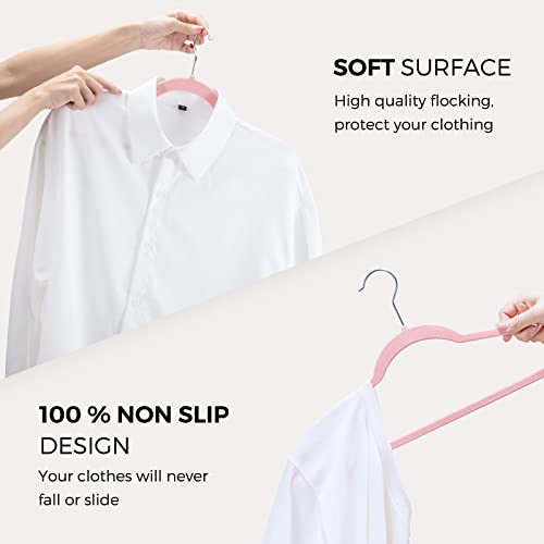 HOUSE DAY Premium Velvet Hangers 100 Pack Light Pink, Non-Slip Flocked Felt Hangers, Sturdy Clothes Hanger with 360° Rotatable Hook, Heavy Duty Durable Slim Coat Hanger for Closet Space Saving by HOUSE DAY - Image 5
