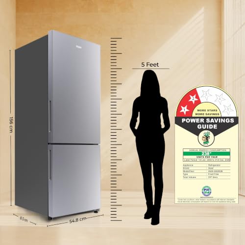 Image of Haier 237 L 2 Star Frost Free Twin Inverter Double Door Bottom Mount Refrigerator with Extra Spacious 2X Veg Box (HEB-242EGSA-P, Moon Silver, 2026 Model)