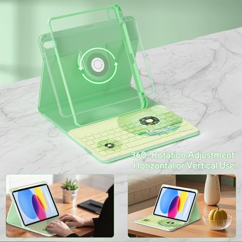 Image of YBING Keyboard Case for iPad 10th Gen 10.9 inch (2022) & 11th Gen (A16, 2025), Bluetooth Wireless Detachable Keyboard with Green Music Painted Patterns, 360 Rotatable Magnetic Case with Pencil Holder