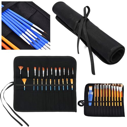La Mejor Lista de Lienzos enrollados - los más vendidos. 43 Rollo de Pinceles de Lienzo – Estuche Organizador con 30 Bolsillos para Acrílico, Óleo, Acuarela y Gouache – Bolsa Portátil para Artistas y Estudiantes (Negro)
