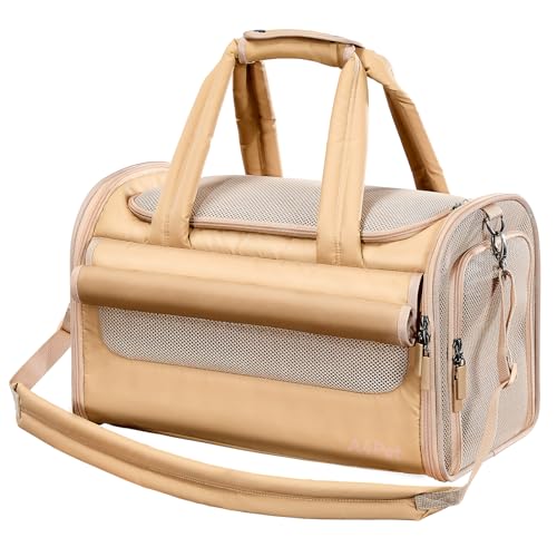 A4Pet, lussuoso trasportino per cani di piccola taglia, approvato dalle compagnie aeree, borsa per gatti con fibbie di sicurezza, borsa leggera in pelle impermeabile per viaggi e shopping, cachi