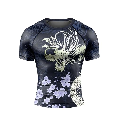 Dragon Men's Rash Guard Shirts Short Sleeve, Baselayer Compression Shirt for Jiu Jitsu MMA3