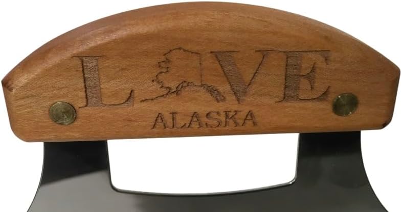 The Ulu Factory Alaska Birch Ulu Knife 6" Stainless Steel Blade with Block Wood Stand Alaska Love