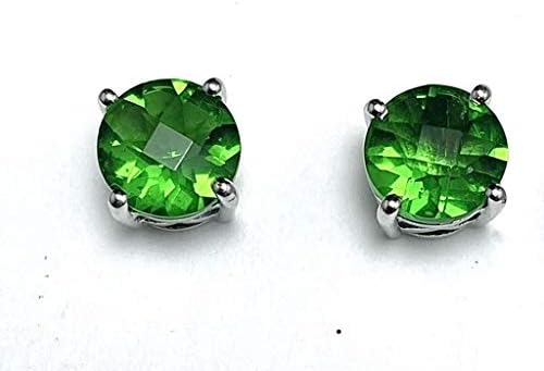 E80808P Classic Mt St Helens Green Helenite May Birthstone Sterling Silver Round 8mm Studs Earrings