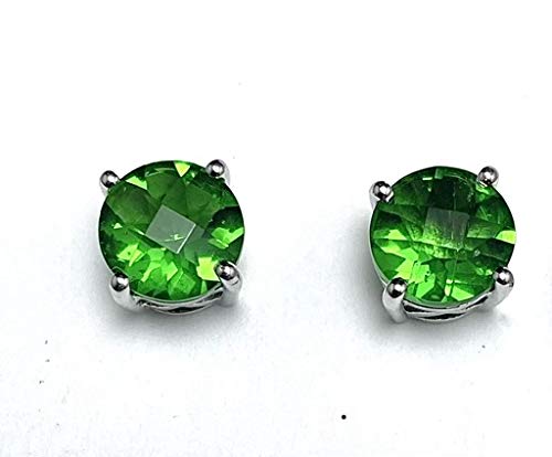 E80808P Classic Mt St Helens Green Helenite May Birthstone Sterling Silver Round 8mm Studs Earrings