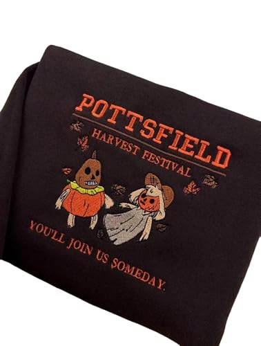 Embroidered Sweatshirt Fit for Pottsfield Harvest Festival – Fit for Over the Garden Wall Embroidery Sweater, Halloween Hoodie, Cozy Fall Autumn Sweatshirt with Seasonal Design Multi2