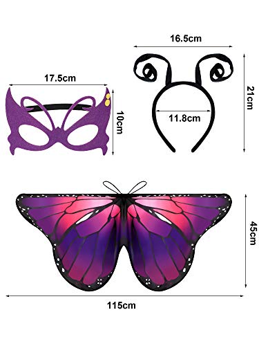 Gejoy 6 Pieces Butterfly Costume With Mask Antenna Headband For Kids Halloween Party (Purple Series Style) #TOP6