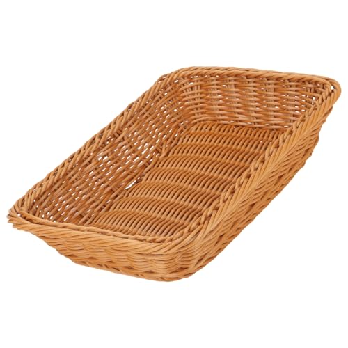 KOHAND 30x20x7cm Rectangular Wicker Basket, Plastic Rattan Bread Wicker Basket Imitation Rattan Fruit Basket for Vegetables, Fruits, Snacks