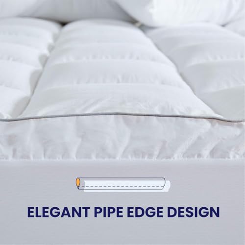 SLEEP ZONE King Size Cotton Mattress Pad, Super Soft Pillow Top Mattress Topper, Thick Fluffy Mattress Cover Deep Pocket 8-21 inches, King, White Cotton Top, King(78X80)