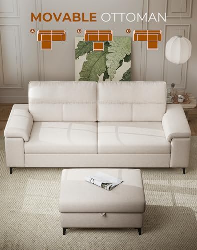 Image of 88.97 inch L Shaped Sectional Couches Deep Seat Sofa for Living Room(Beige)