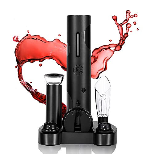 GIFORYA Electric Wine Opener Set, 7-in-1 Automatic Electric Wine Bottle Opener with Foil Cutter, Vacuum Wine Saver Pump, 2 Wine Stoppers, Wine Aerator Pourer, for Wine Lover, Christmas Gift