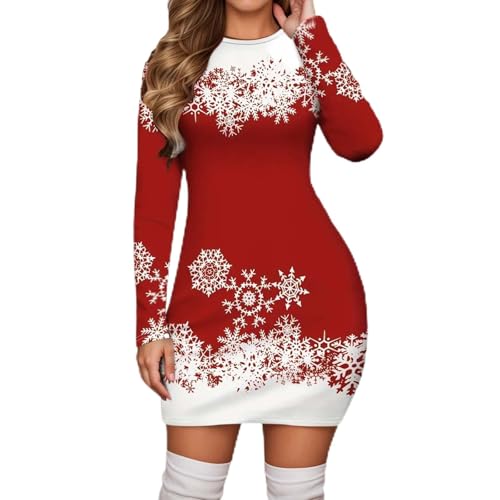 Weihnachtskleid Damen,Strickkleid Weihnachten Damen Weihnachtskleid Rot Weihnachts Pulloverkleid Lang Rentier Weihnachtskleider Strick Norweger Kleid...