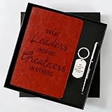 Journal Notebook& Keychain & Pen Gift Set,Boss Appreciation Gifts,Idea Gift Ready Box for Great Leaders Supervisor Mentor Retirement,A5 Size (5.7'' x 8.3'') 200 Pages 100GSM Thick Paper(Brown)