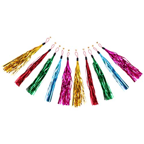 POPETPOP 10pcs Cat Teaser Wand Replacement with Bell Metallic Foil Tassel Cat Wand Toys Interactive Catcher Teaser for Cat Kitten Pet Entertainment Hunting Exercise