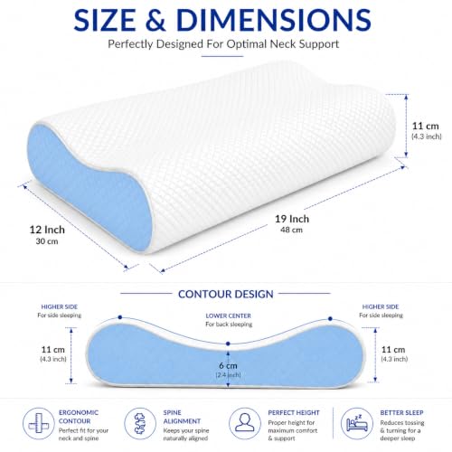 Image of Memory Foam Cervical Pillow for Neck Pain Relief Ergonomic Contour Design for Back & Side Sleepers Breathable Washable Cover Neck Support Sleeping Pillow