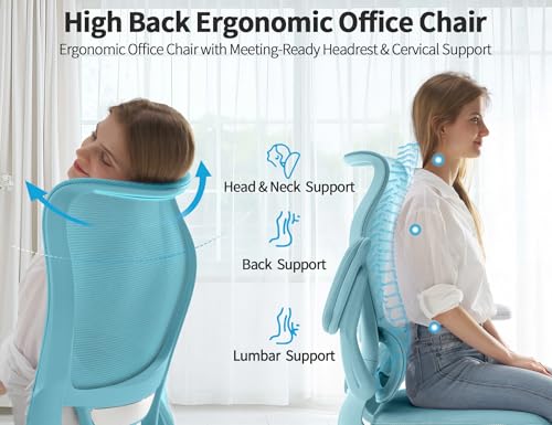 Image of TRALT Office Chair Ergonomic Desk Chair - Gaming Chair with Lumbar Support | 330 LBS Home Office Desk Chairs , Reading Chair with Flip-up Armrests, Comfortable Computer Chairs (1, Blue)