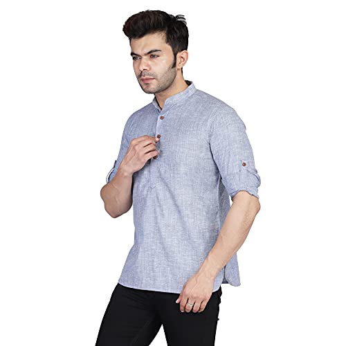 Image of TAHVO Men's Casual Cotton Kurta Shirt, Short Kurta