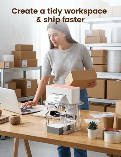 Image of Phomemo Bluetooth Thermal Label Printer, 241BT 4X6 Wireless Shipping Label Printer for Small Business, Pink Labels Printers with Label Holder