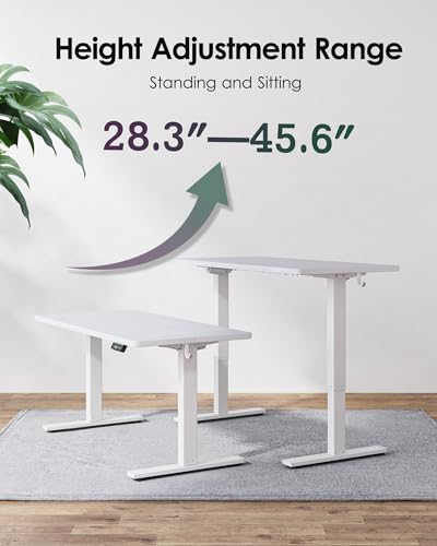 Image of TIQLAB Height Adjustable Electric Standing Desk, 40 x 24 inch, Sit Stand Up Desk, Splice Board, Computer Home Office Desk, White Top