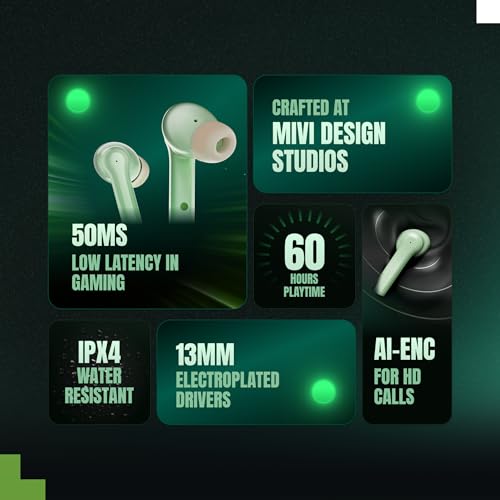 Image of Mivi DuoPods Horizon TWS Earbuds, 60H Playtime, 13mm Bass Drivers, AI-ENC HD Calls, Gaming Mode, Bluetooth 5.3, Type-C Fast Charging, IPX4, Made in India