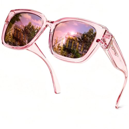 Image of SIPHEW Mirrored Sunglasses Polarized Fit Over Glasses for Women - Trendy Large Square w UV400 Protection Sun Glasses