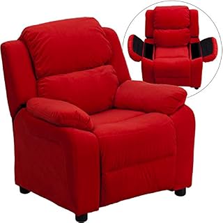Flash Furniture Deluxe Padded Contemporary Red Microfiber Kids Recliner with Storage Arms