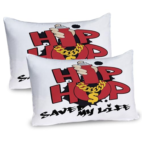 Ambesonne Hip Hop Pillow Sham Set of 2, Hip Hop Saved My Life Phrase in Grafitti Style with Spray Chain, Quality Microfiber Bedding Item for All Seasons, 36