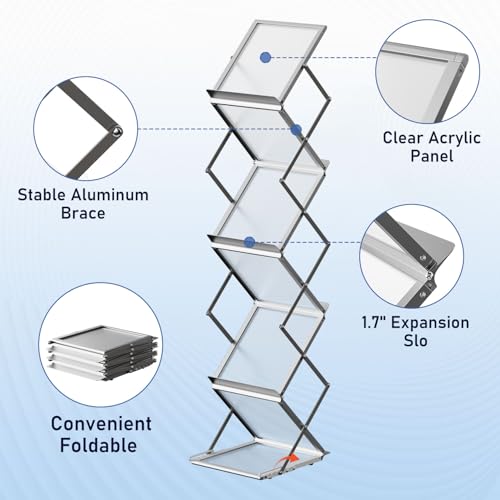 6 Pocket Literature Catalog Rack, Foldable Brochure Display Stand, Magazine Rack for Living Room, Hotel, Trade Show, Exhibition, Office, Events - Thumbnail 3