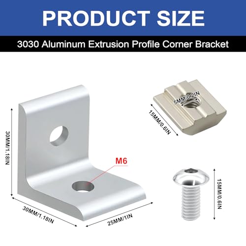 Image of 24 Pack 3030 Corner Bracket Connector 30 Series Aluminum Extrusion Profile Accessories Hardware, 90 Degree Angle Bracket for 30x30 Extruded Aluminum Silver