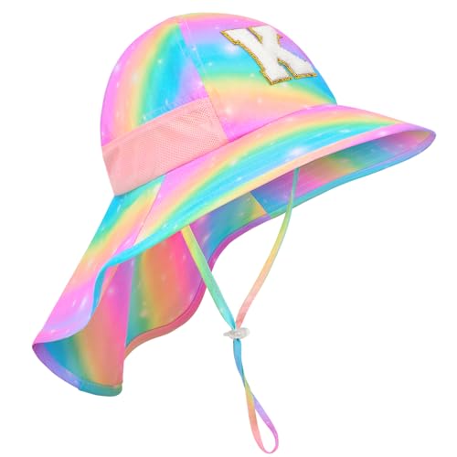 Kids Sun Hat for Girls UV Protection Wide Brim Mesh Toddler Summer Beach Fishing Hat with Neck Flap for Girls 3-8 Years