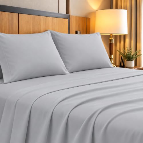 Image of 1800 Brushed Microfiber Bedsheet | Bedsheets | Bed Sheet | chadar - Soft and Breathable - Flat Sheet with 2 Pillow Cover - Double Size Light Grey Solid