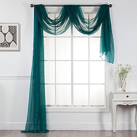 Interior Trends Multipurpose Fully Hemmed Sheer Voile Window or Event Draping Fabric Scarf Valance (Teal, 1 Piece: 37" W x 216" L) Cover