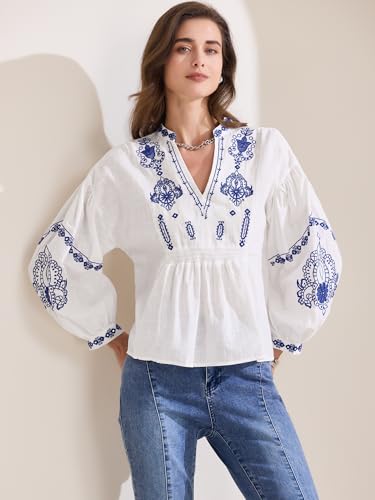 Blouse à Fleurs Boho Fluide Col en V Coupe Ample Anti-Chaleur