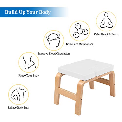 CAMORSA Yoga Chair Wooden Headstand Bench Stool, Chair Trainer, Gym Workout Stool White