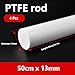 COYOUCO PTFE Rod 4 Pack 50cm Teflon Round Bar 5–15mm White Solid Plastic Rods Machinable Chemical Resistant Non Stick for DIY and Industrial Use,13mm