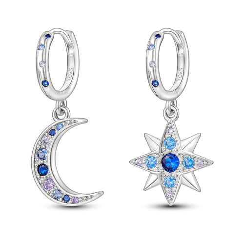 NARMO Dangle Drop Earrings 925 Sterling Silver Star&Moon Earrings Cubic Zirconia Earrings for Women