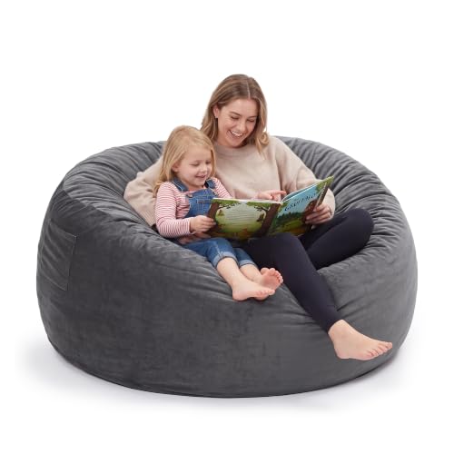 Image of Kromax Bean Bag Chair with Filling Included, Large 4FT Comfy Bean Bag Chairs for Adults, Teens, Memory Foam, Machine Washable Thick Dutch Velvet Cover, for Living Room, Den, or Bedroom, Dark Grey