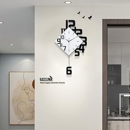 FLEBLE Modern Wall Clocks for Living Room Decor Large Decorative Wall Clock with Pendulum Battery