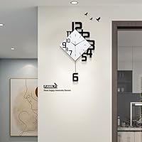 FLEBLE Modern Wall Clocks for Living Room Decor Large Decorative Wall Clock with Pendulum Battery Operated for Bedroom Office Kitchen Home Black Wood Silent Small Wall Clock Non Ticking
