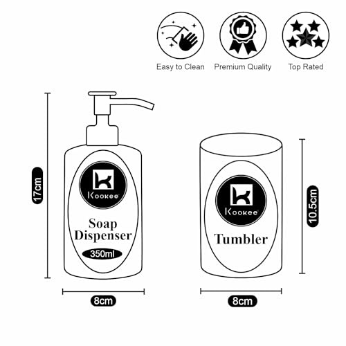 Image of Kookee Ceramic Bathroom Accessories Set - 2 Piece Bath Kit with Ceramic Soap Dispenser & Toothbrush Holder | Modern Bathroom Decor for Home & Guest Bathrooms, Grey (9604)