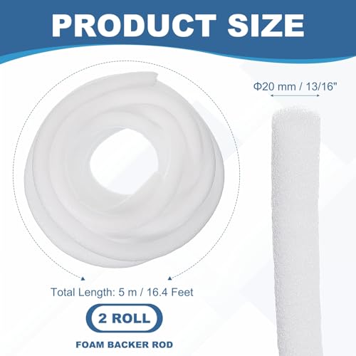 Image of PATIKIL 13 /16 Inch x 16 Feet Backer Rod for Gaps and Joints, 2 Roll Foam Rope Caulk Crack Joint Filler Roll Seal Weather Strip for Home Construction Car, White