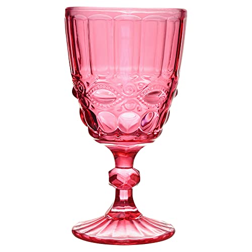Mimo Style Jogo de 6 Taças de Vidro Vermelho Vitral com Capacidade de 240ml com Alto Relevo em Laço