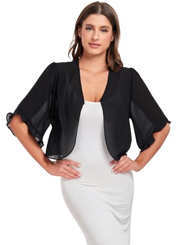 Image of SURVODJA Womens Shrug Lightweight Chiffon Cardigans Sweaters Short Sleeve Bolero Shrugs for Evening Dressy