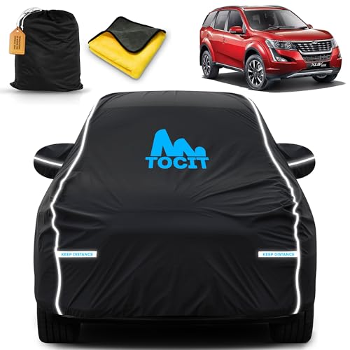 Image of Tocit XUV 500 Waterproof Long Life Car Cover with Safety Glow Reflective Strap, Premium Velvet Velour Fabric, Soft & Stretchable, Machine Washable, Tri-Stitch Custom Fit with Mirror Pocket